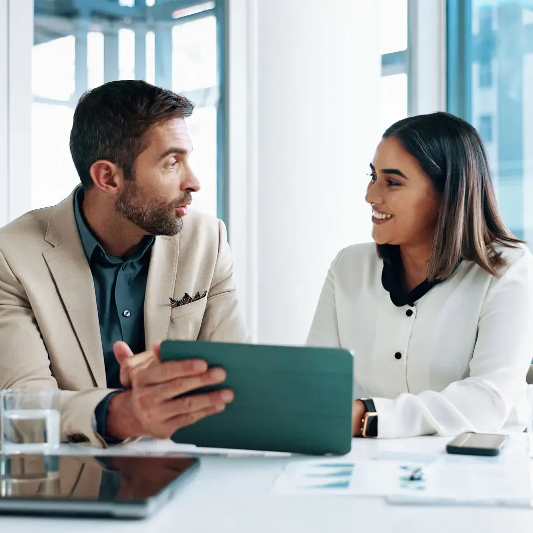 Two professionals having a discussion