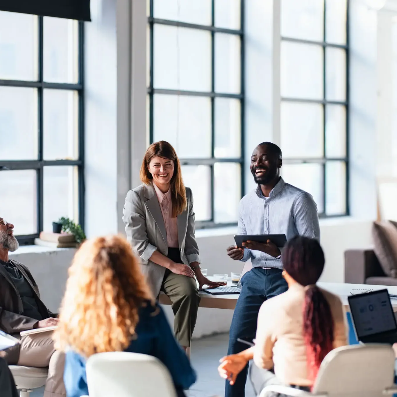 A group of people at a conference